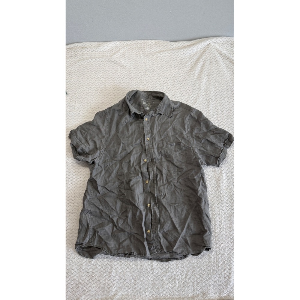 Wolsey Gray 100% Pure Linen Short Sleeve Button Down Shirt Size M Pocket